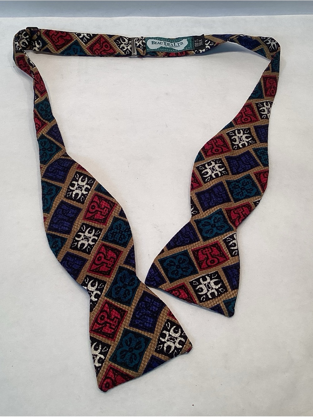 Beau Ties Ltd. Of Vermont Silk Bow Tie Tie Harlequin Check Design Excellent